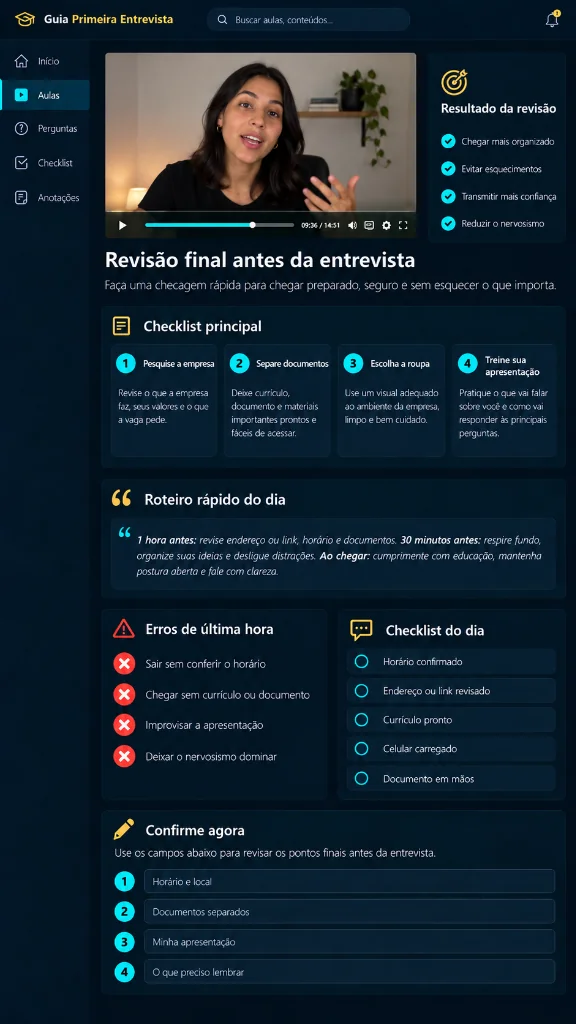 Prévia: Revisão final antes da entrevista